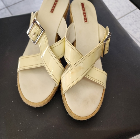 Prada wedge sandal.Calzature Donna. Patent leather with rope weave wedge size 40 - Picture 14 of 16